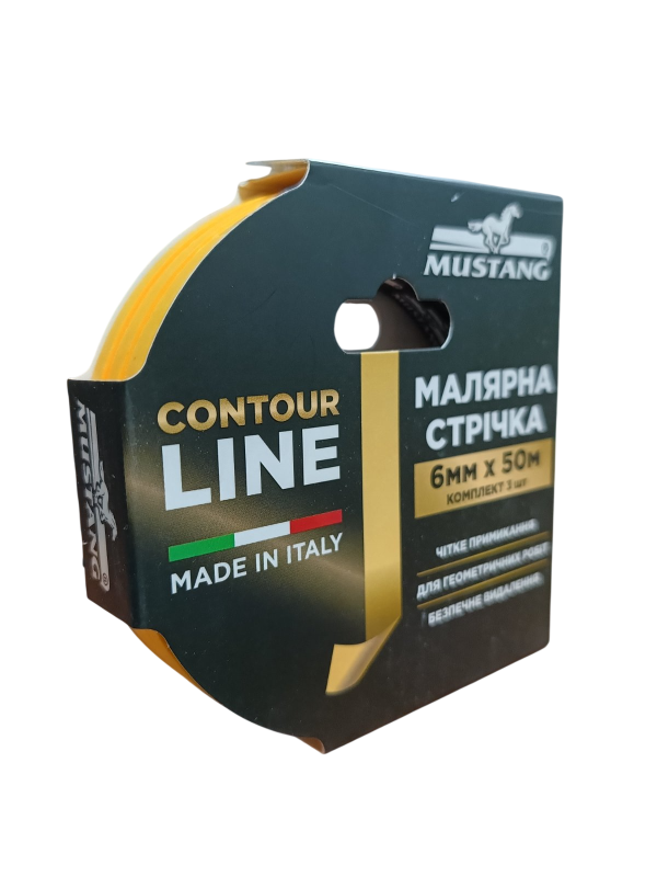 Рисова малярна стрічка MUSTANG CONTOUR LINE жовта 6мм*50м (комплект 3шт)